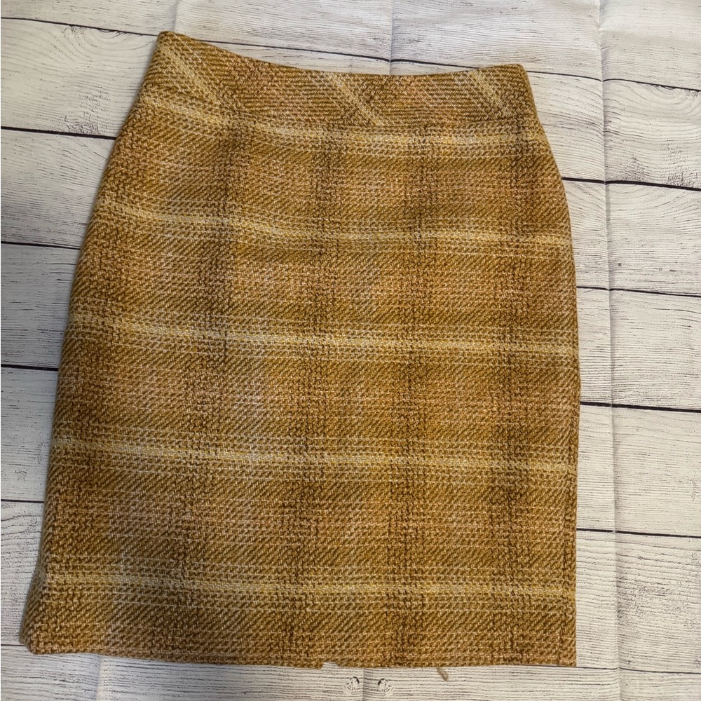 Women's J. Crew Mustard Plaid Pencil Wool Skirt